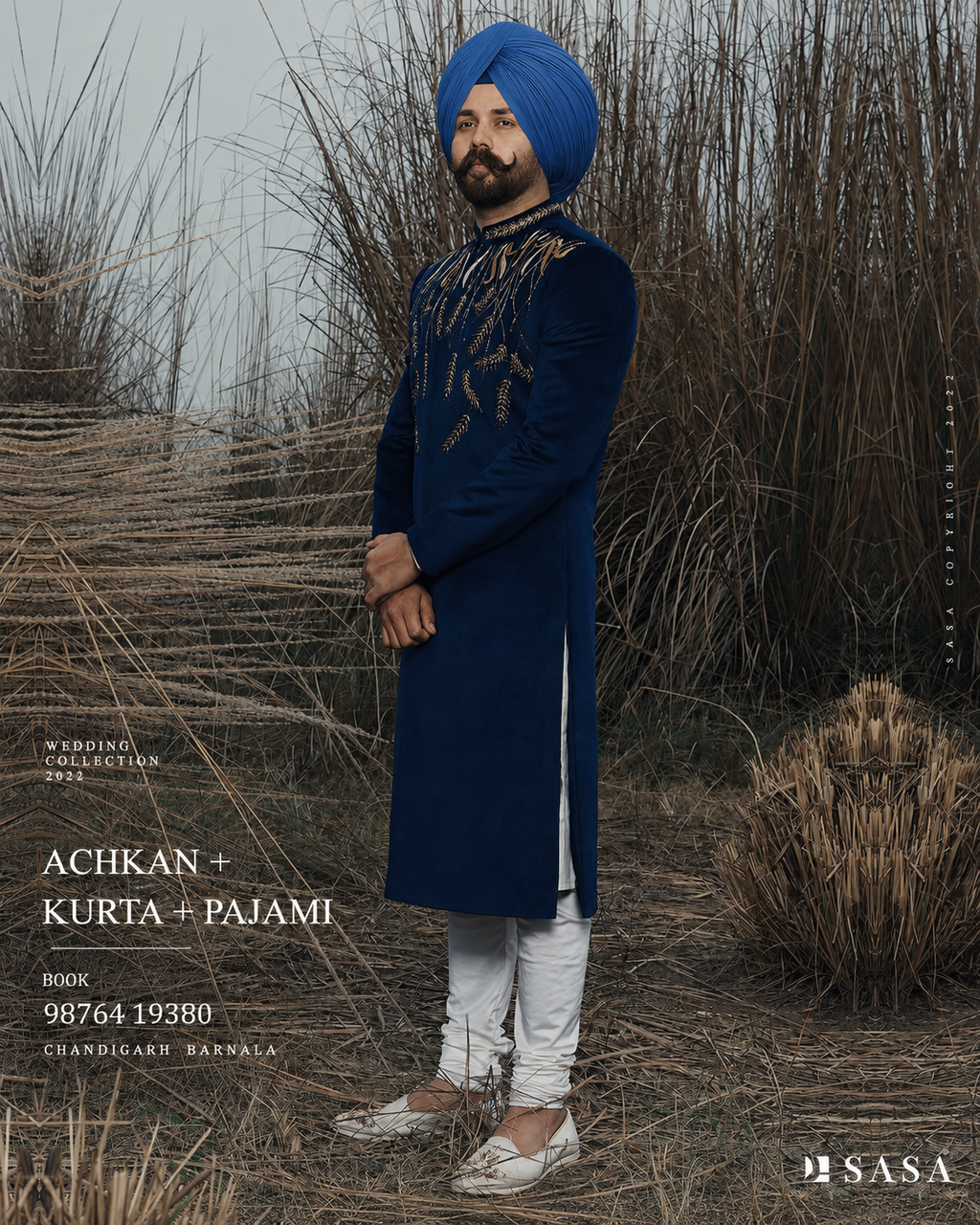Royal Navy Blue Achkan with Elegant Handcrafted Wedding Detailing