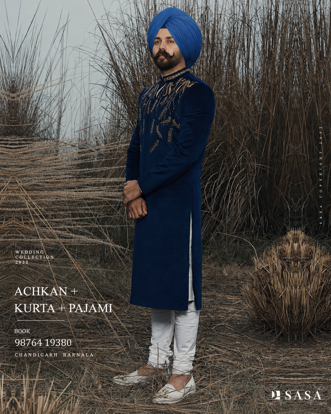 Royal Navy Blue Achkan with Elegant Handcrafted Wedding Detailing