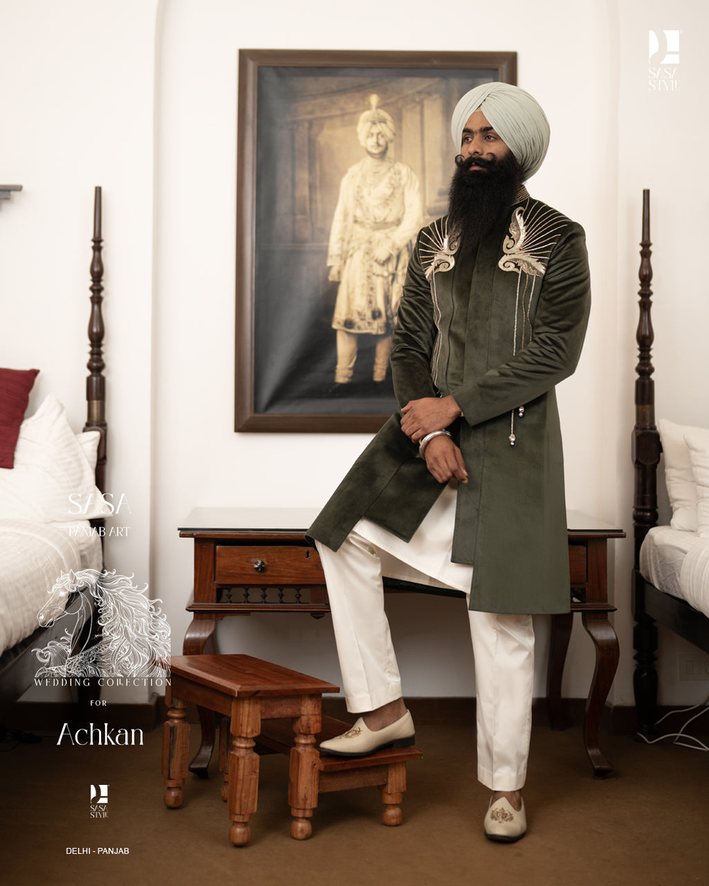 Bottle Green Achkan with Modern Heritage-Inspired Detailing