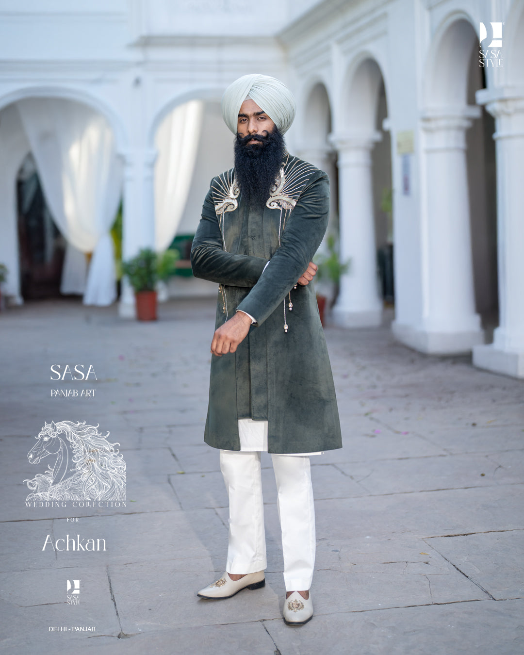 Bottle Green Achkan with Modern Heritage-Inspired Detailing