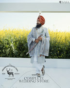 Bright Grey Sherwani Set with Hand Embroidery and Matching Palla