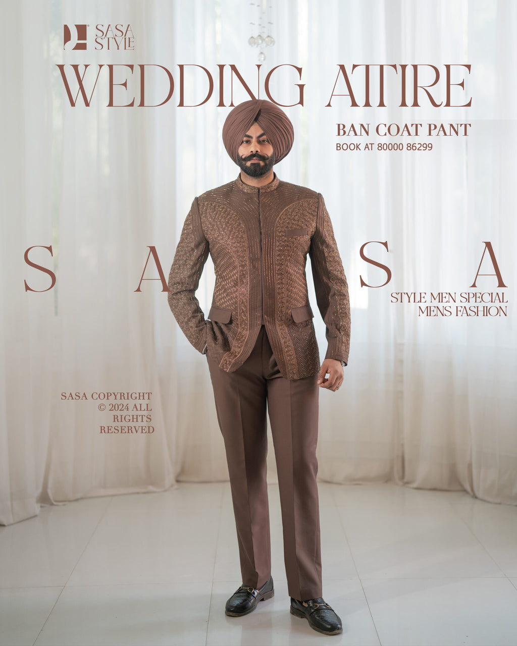 Brown 2 Piece Band Gala Coat Pant
