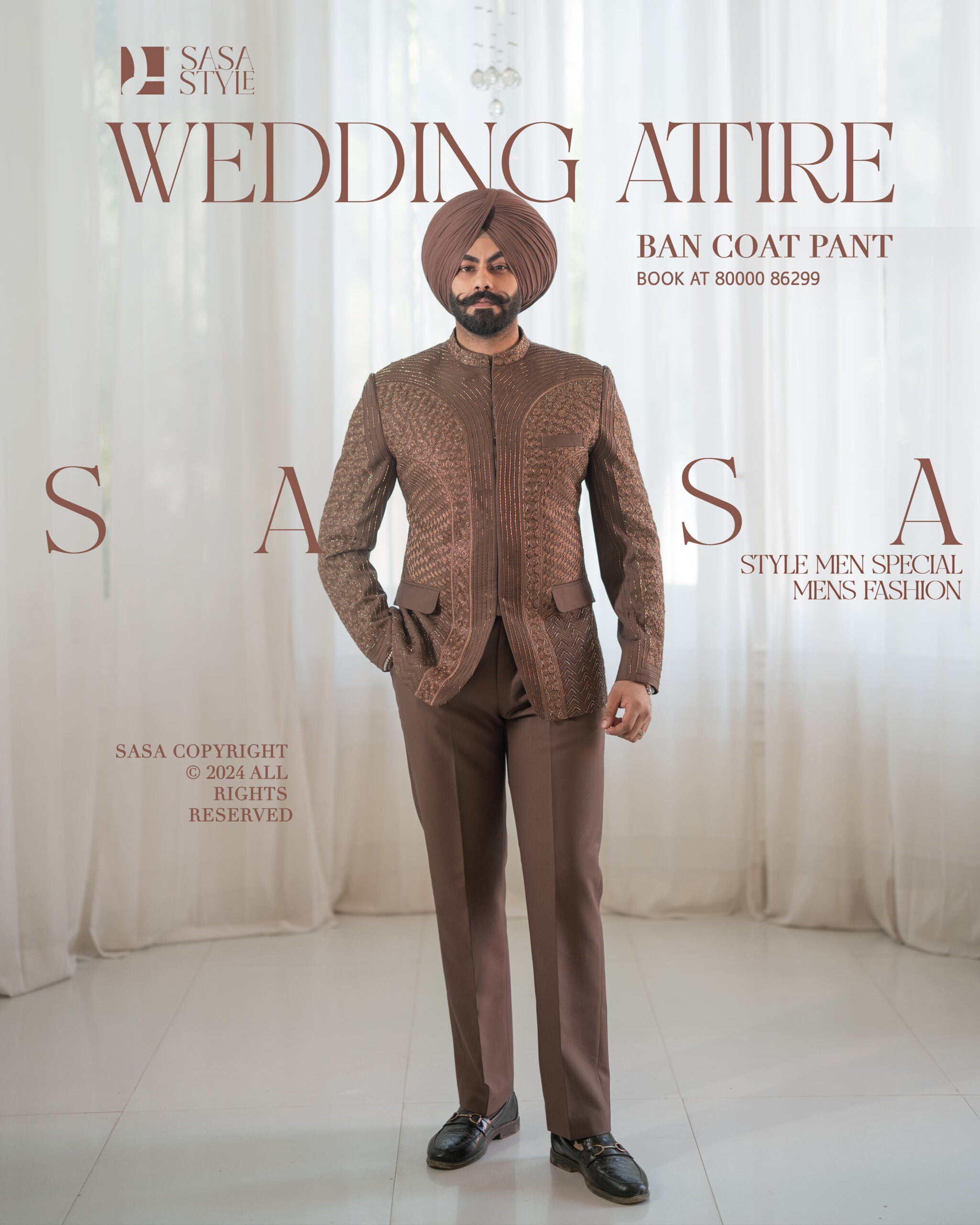 Brown 2 Piece Band Gala Coat Pant