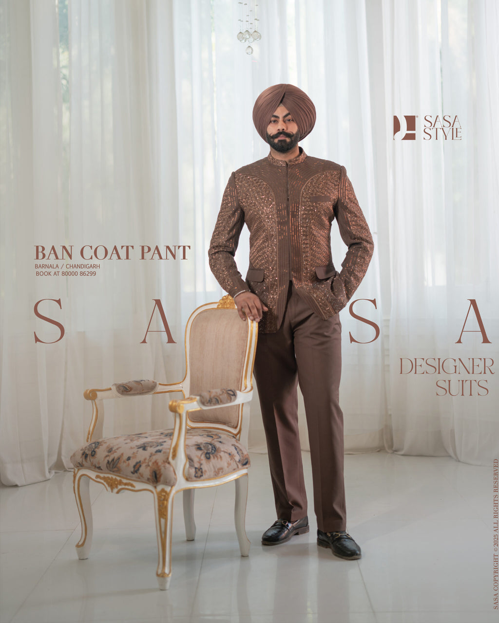 Brown 2 Piece Band Gala Coat Pant