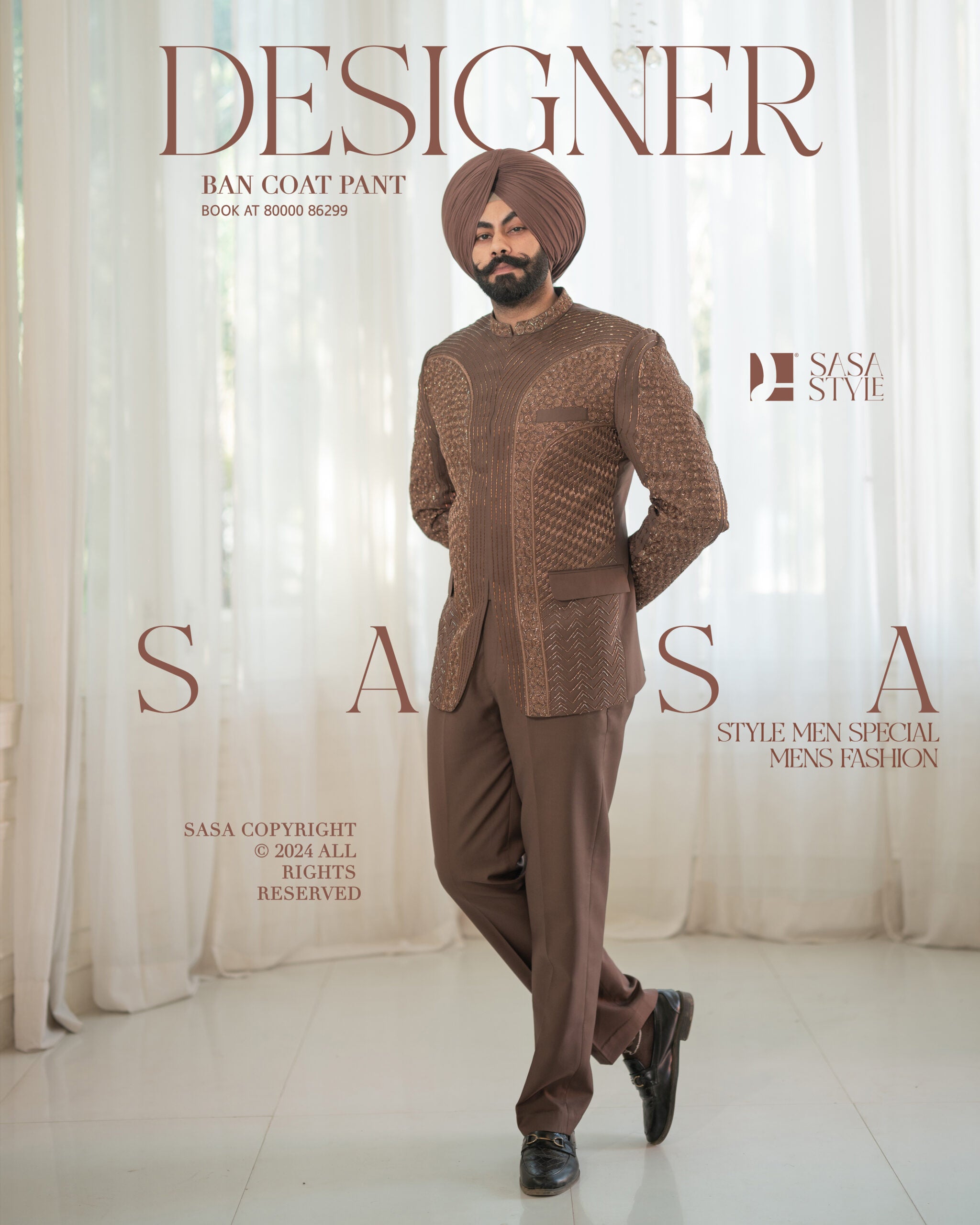 Brown 2 Piece Band Gala Coat Pant