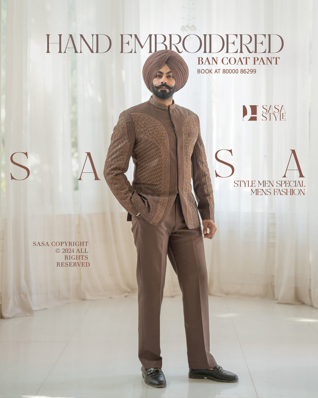 Brown 2 Piece Band Gala Coat Pant