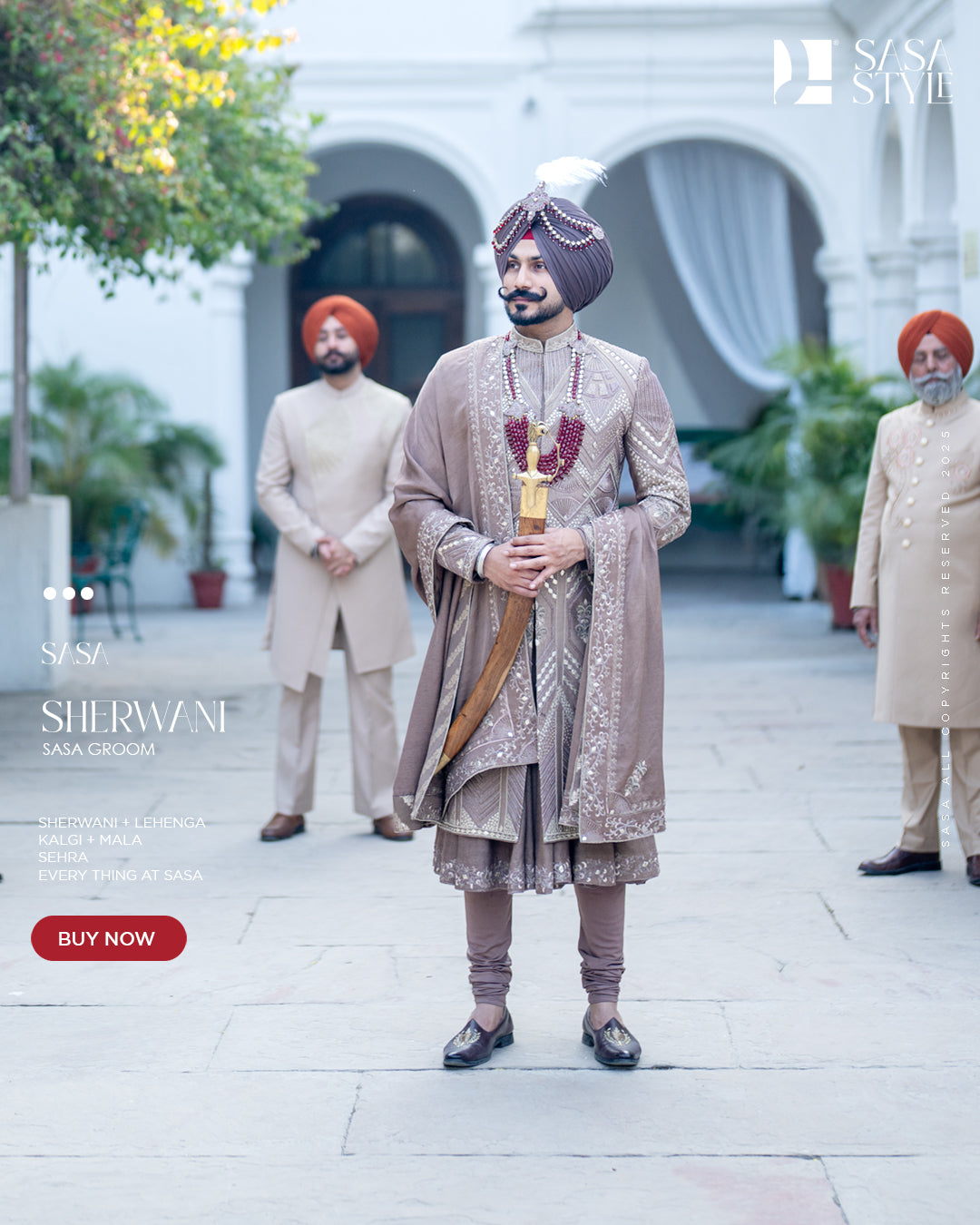 Brown Chanderi Sherwani with Leather Beads