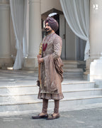 Brown Chanderi Sherwani with Leather Beads