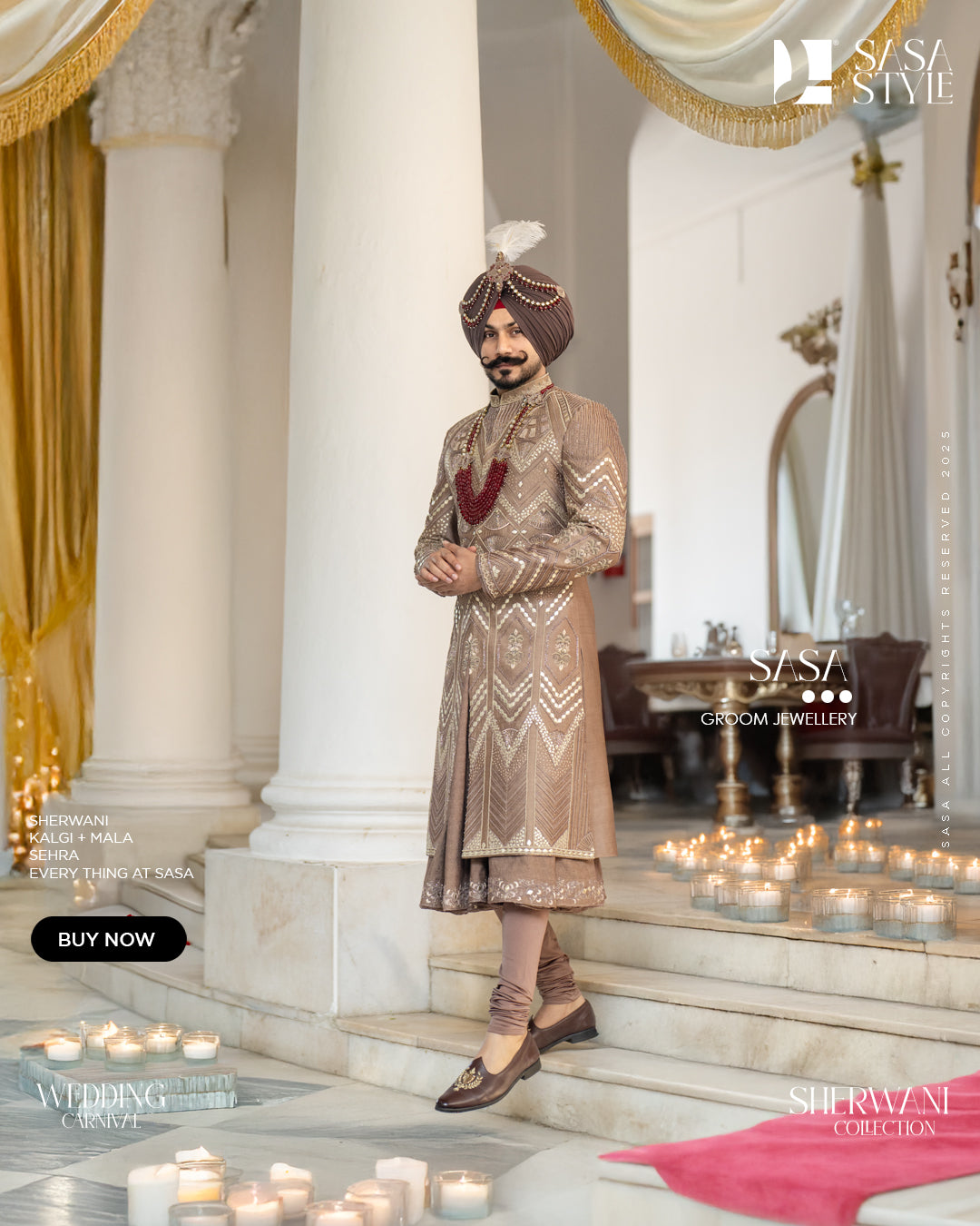 Brown Chanderi Sherwani with Leather Beads