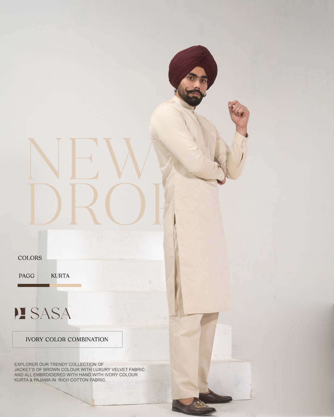 Brown Velvet Embroidered Jacket with Ivory Kurta Pajama