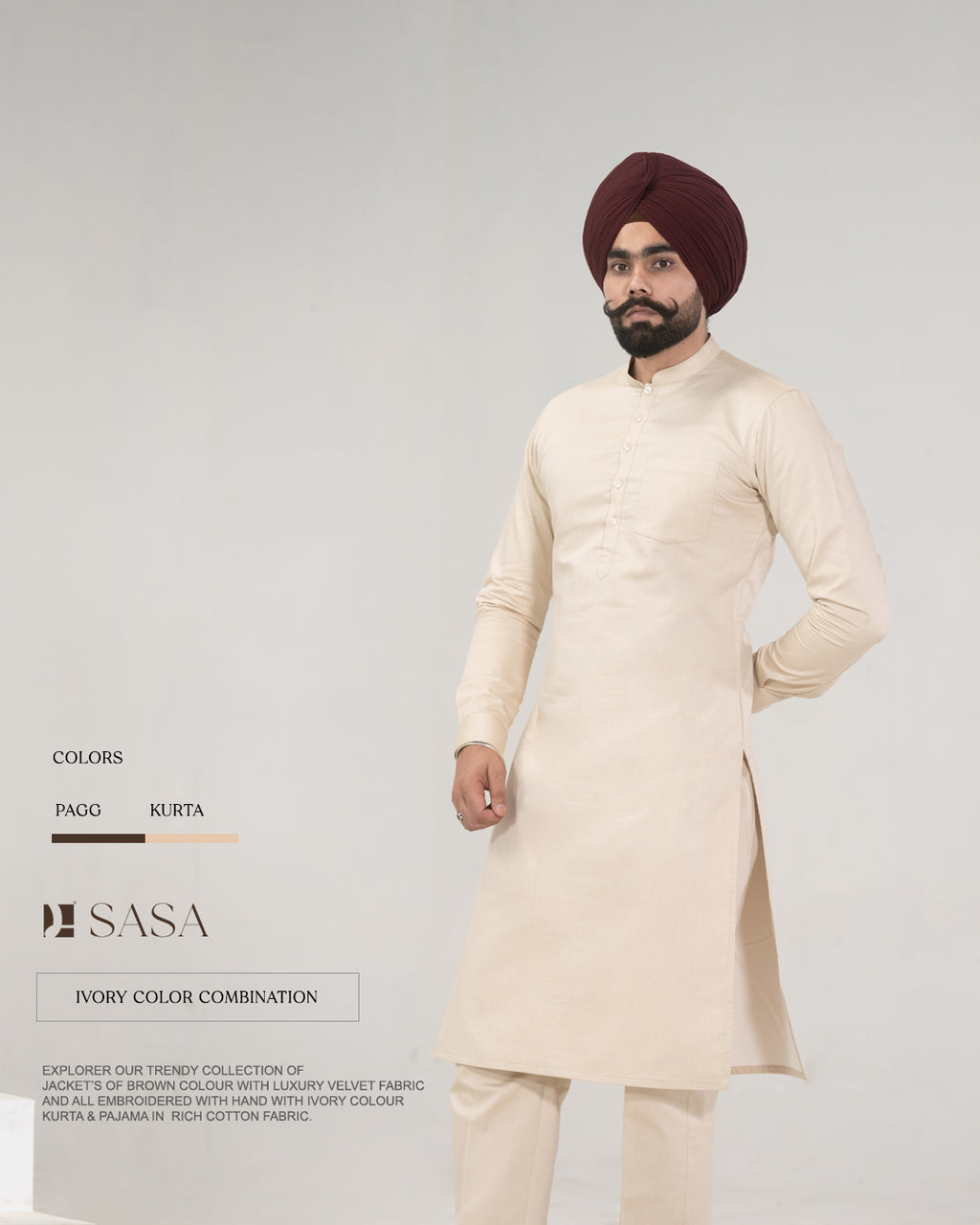 Brown Velvet Embroidered Jacket with Ivory Kurta Pajama