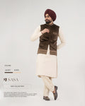 Brown Velvet Embroidered Jacket with Ivory Kurta Pajama