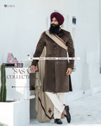 Regal Elegance: Brown Velvet Quilted Achkan with Pant