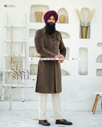 Regal Elegance: Brown Velvet Quilted Achkan with Pant