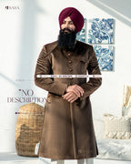 Regal Elegance: Brown Velvet Quilted Achkan with Pant