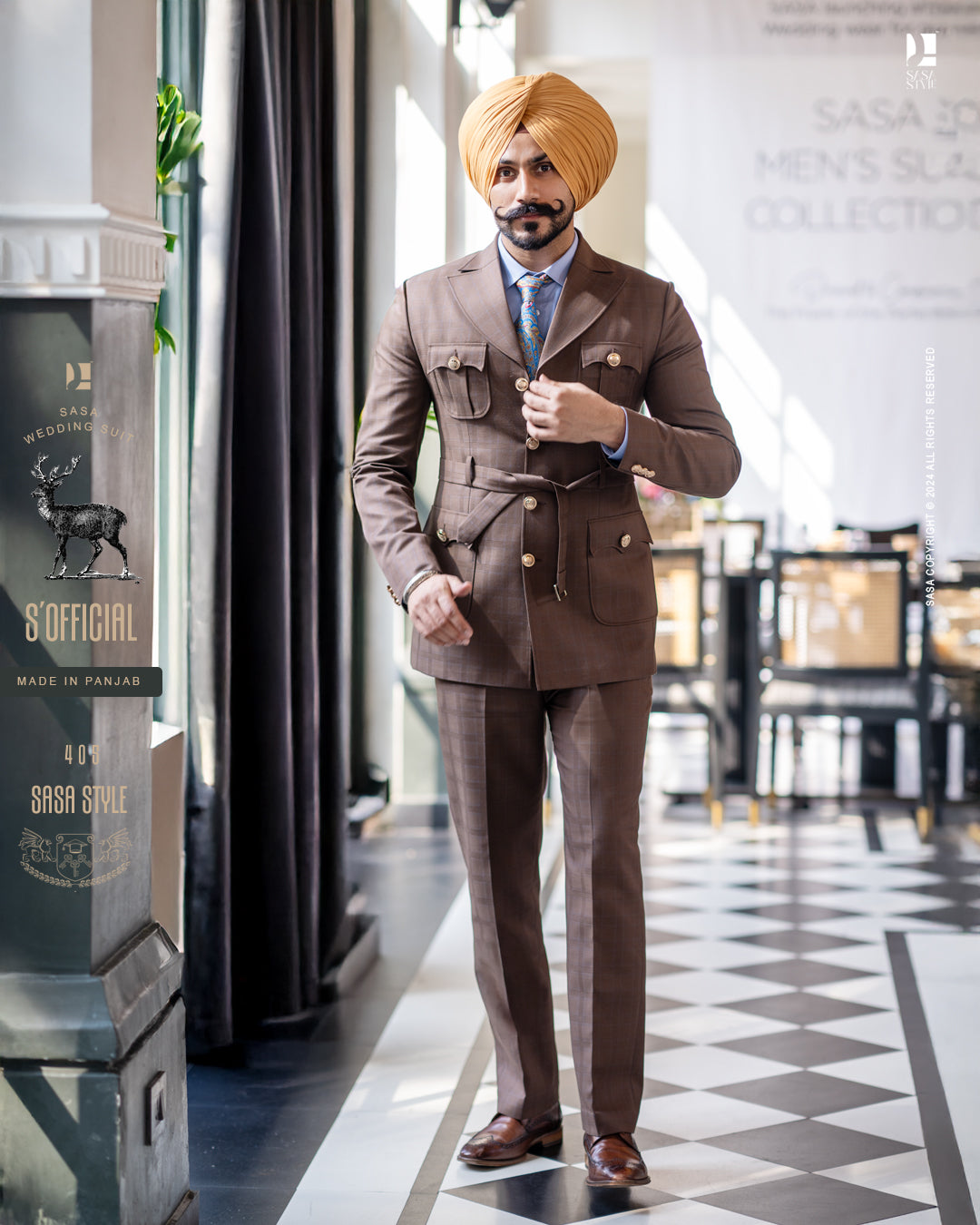 Brown check 2 Piece Coat Pant