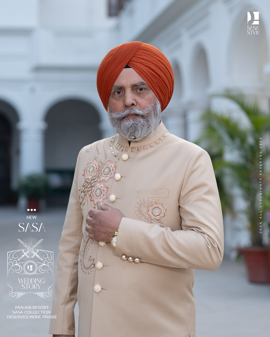 Camel Beige Achkan with Embroidery for a Regal Wedding Look