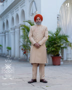 Camel Beige Achkan with Embroidery for a Regal Wedding Look