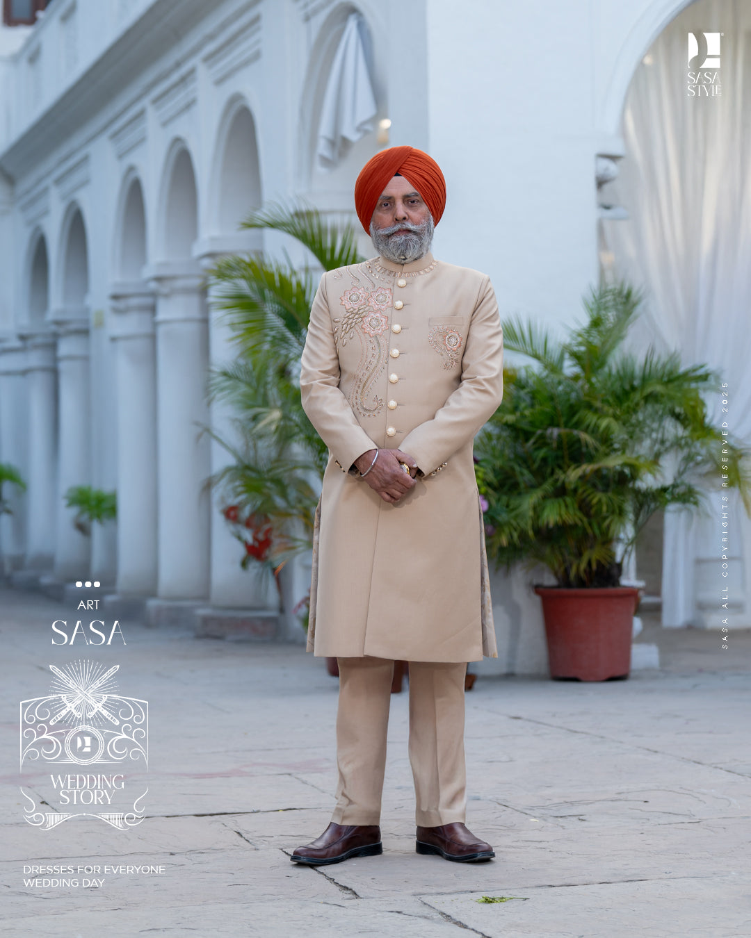 Camel Beige Achkan with Embroidery for a Regal Wedding Look