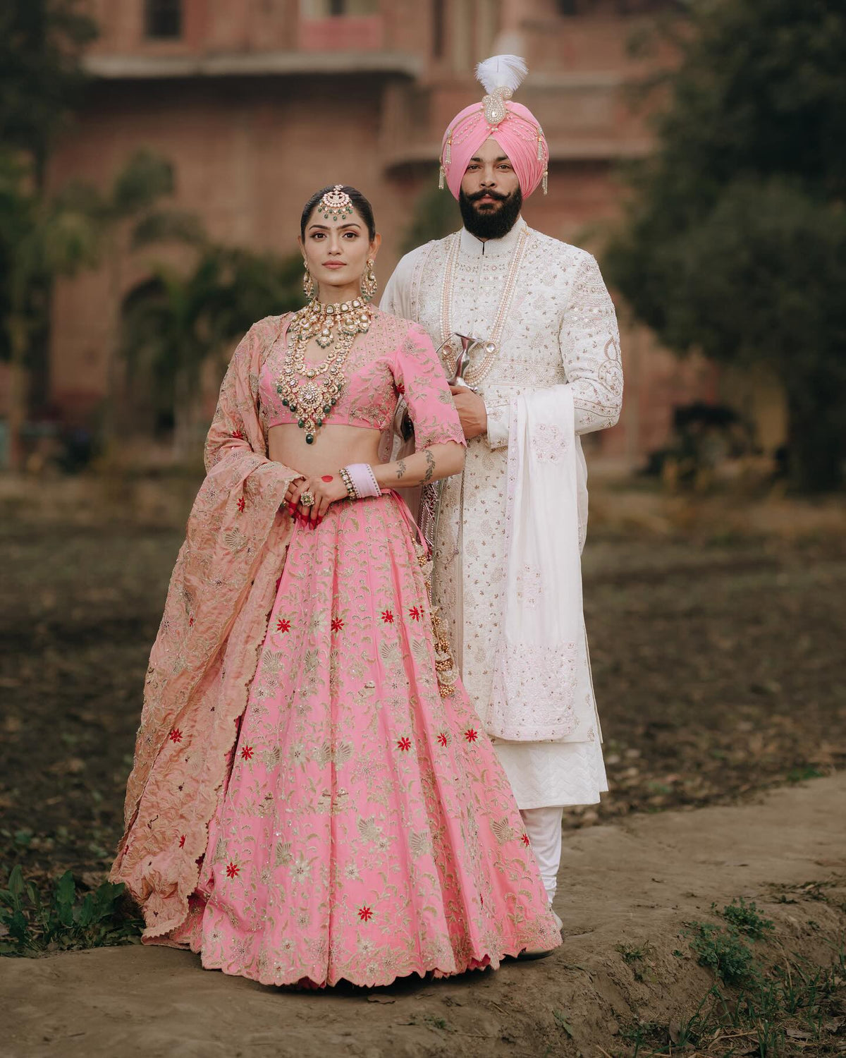 Coral Rose Floral Lehenga