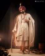 Champagne Pink Sherwani Angrakha with Pajami & Embroidered Palla