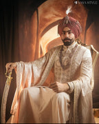 Champagne Pink Sherwani Angrakha with Pajami & Embroidered Palla
