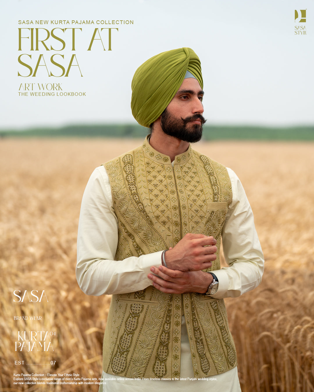 Chartreuse Embroidered Jacket with Light Pista Kurta Pajama