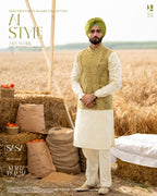 Chartreuse Embroidered Jacket with Light Pista Kurta Pajama