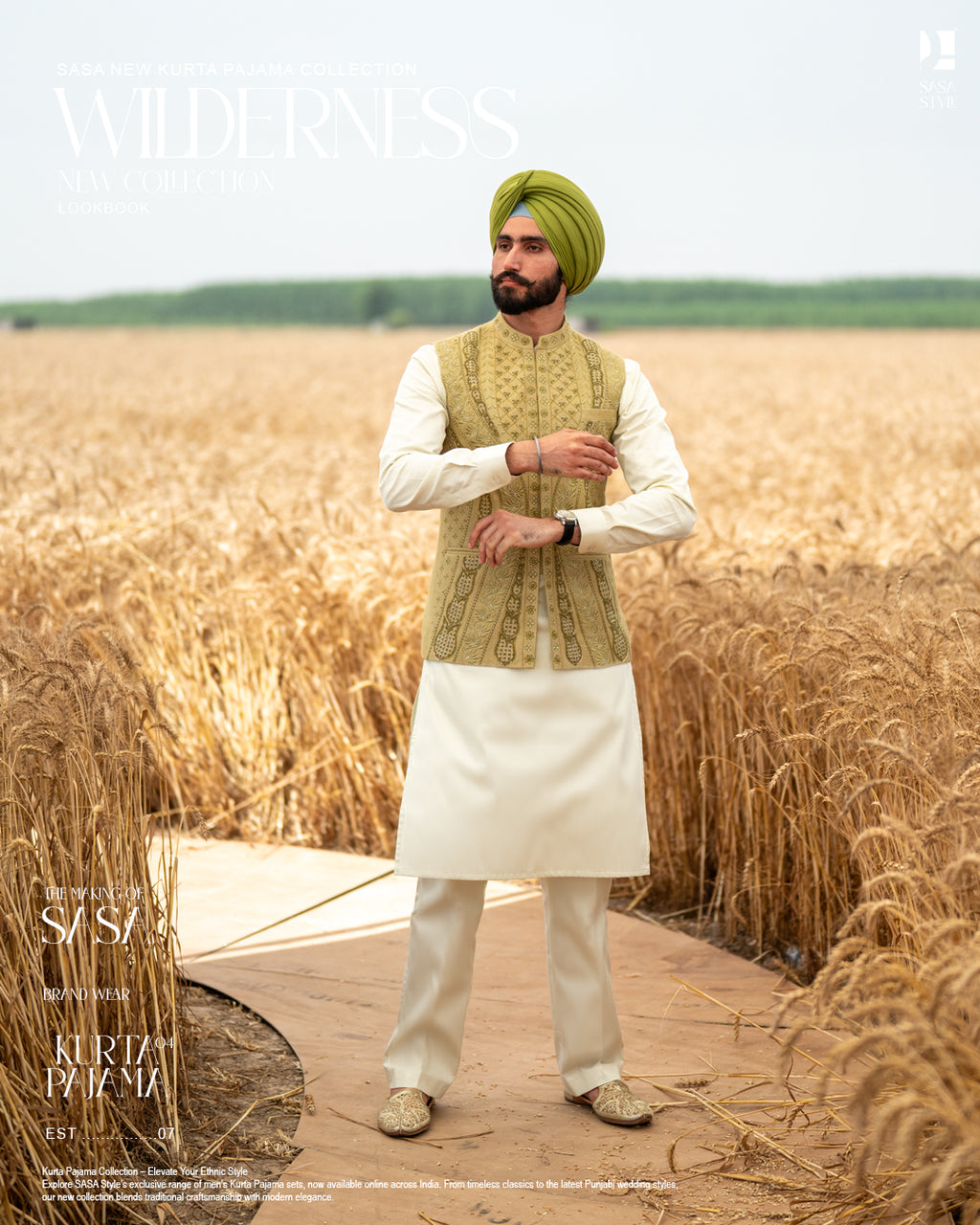 Chartreuse Embroidered Jacket with Light Pista Kurta Pajama
