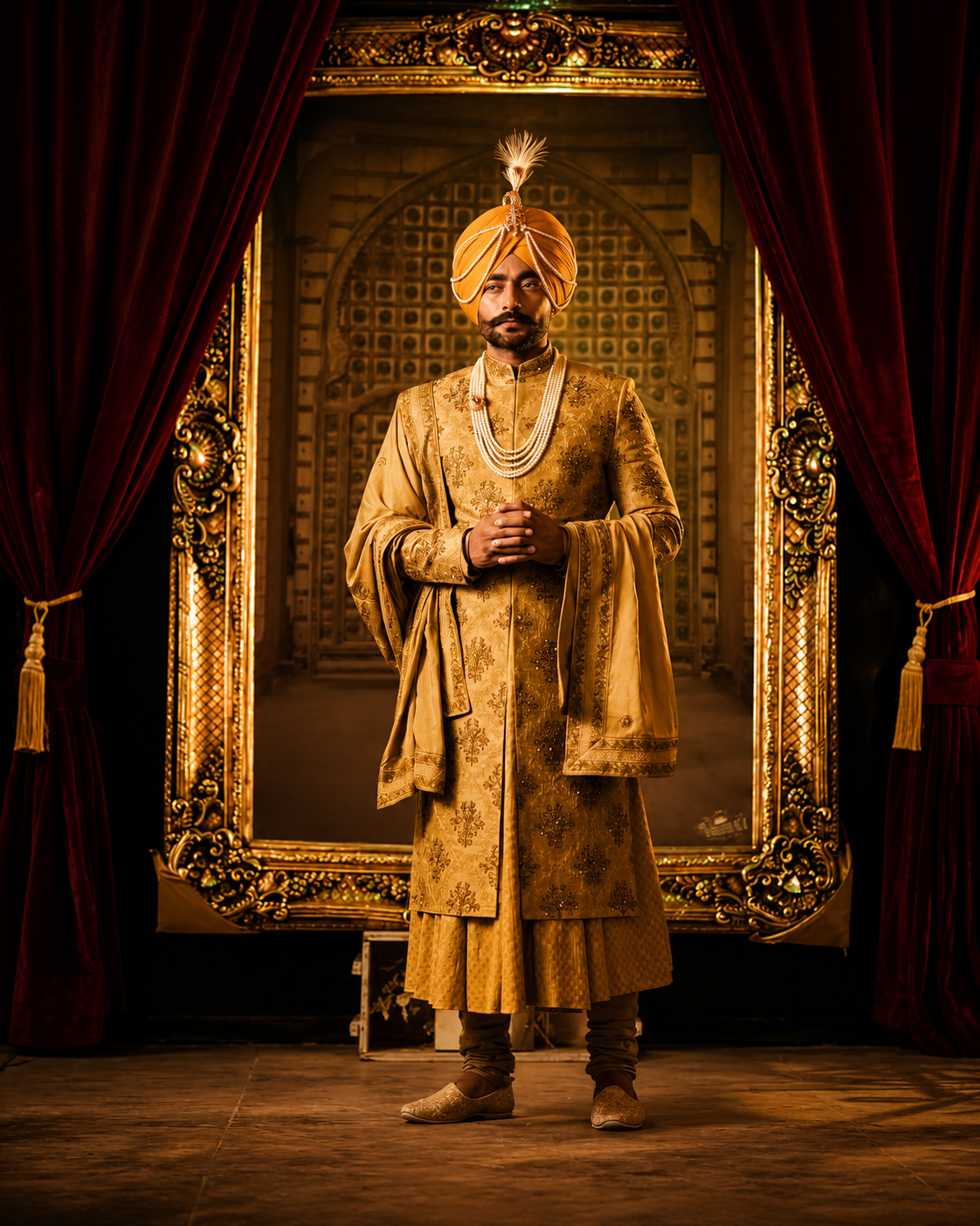 Royal Gold Sherwani Crafted for Timeless Groom Elegance