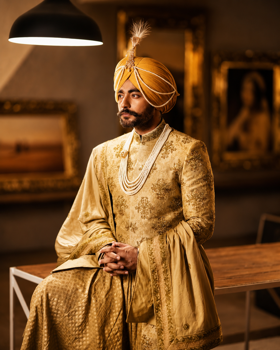 Royal Gold Sherwani Crafted for Timeless Groom Elegance