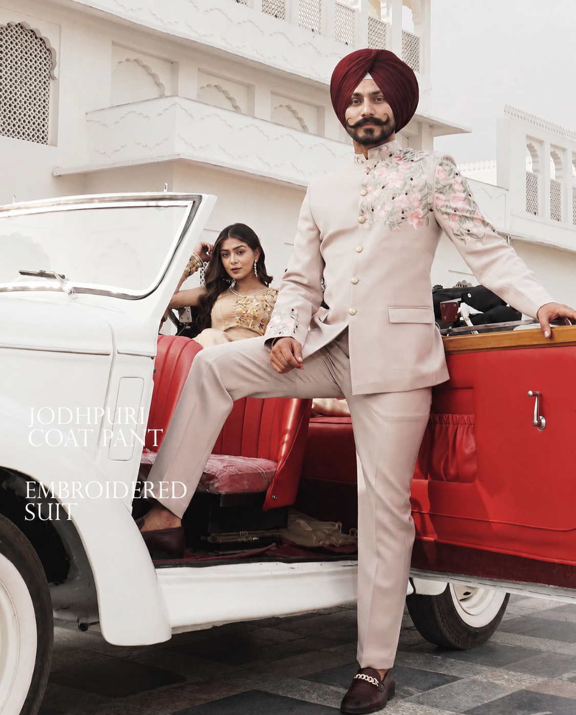 Champagne Beige Embroidered Bandgala