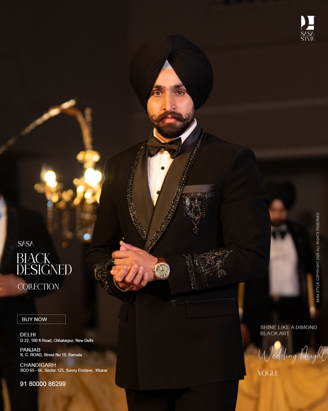 Classic Black Tuxedo with Modern Embroidery and Regal Detailing
