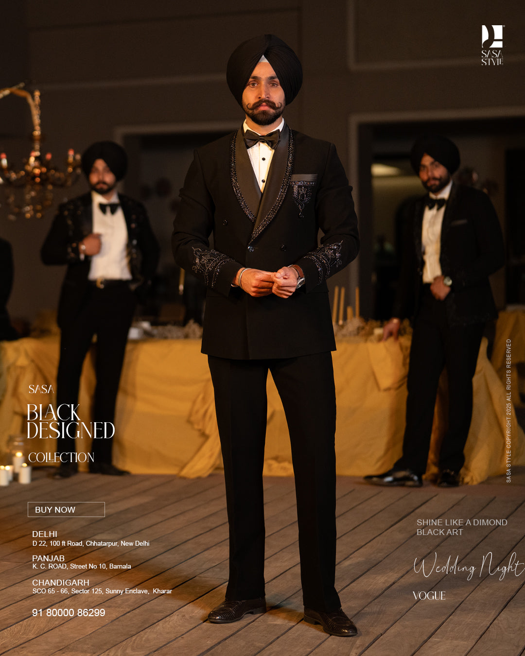 Classic Black Tuxedo with Modern Embroidery and Regal Detailing