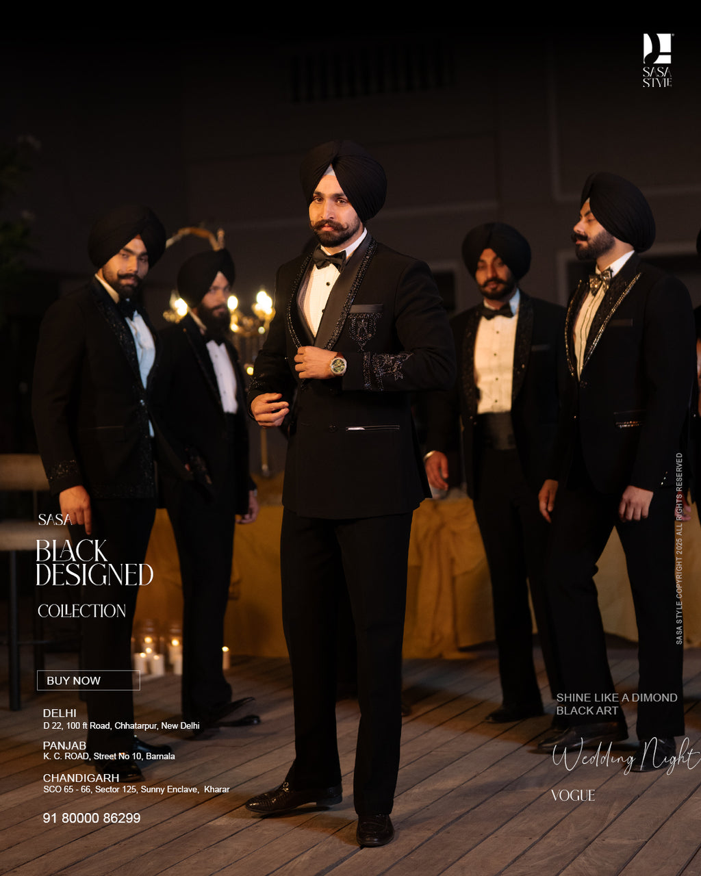 Classic Black Tuxedo with Modern Embroidery and Regal Detailing