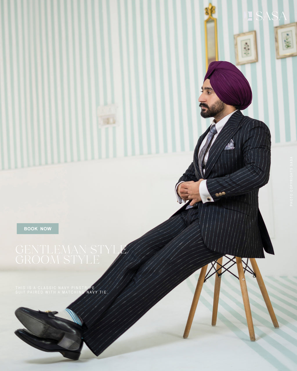 Classic Black Two-Piece Suit with White Stripes