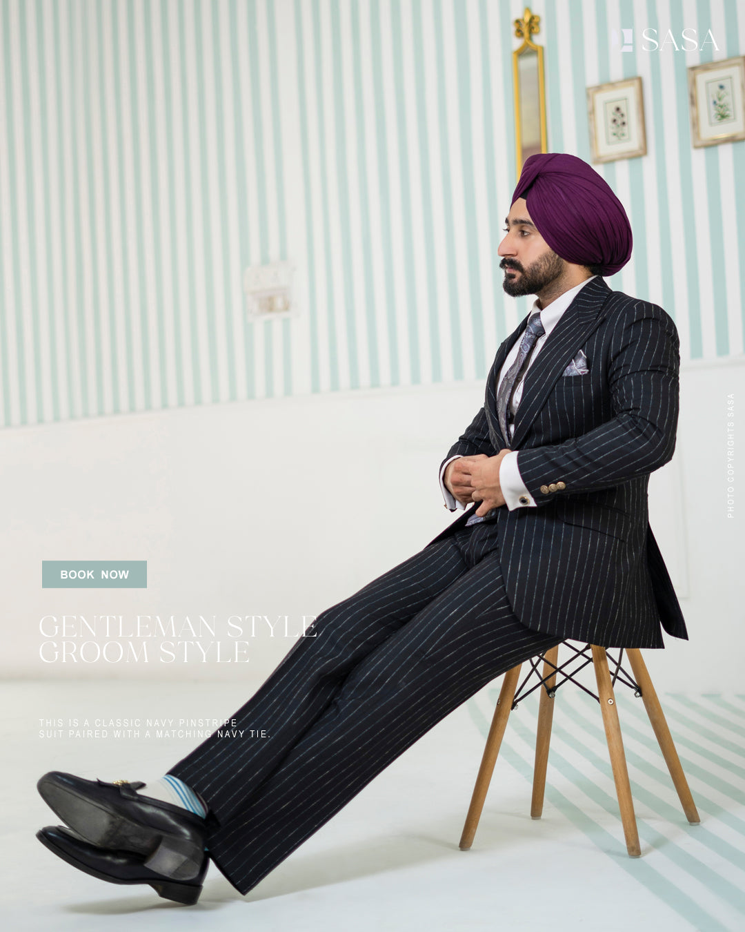 Classic Black Two-Piece Suit with White Stripes