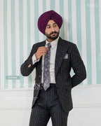 Classic Black Two-Piece Suit with White Stripes