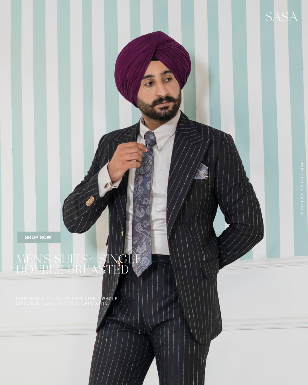 Classic Black Two-Piece Suit with White Stripes