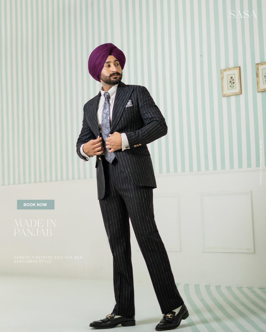 Classic Black Two-Piece Suit with White Stripes