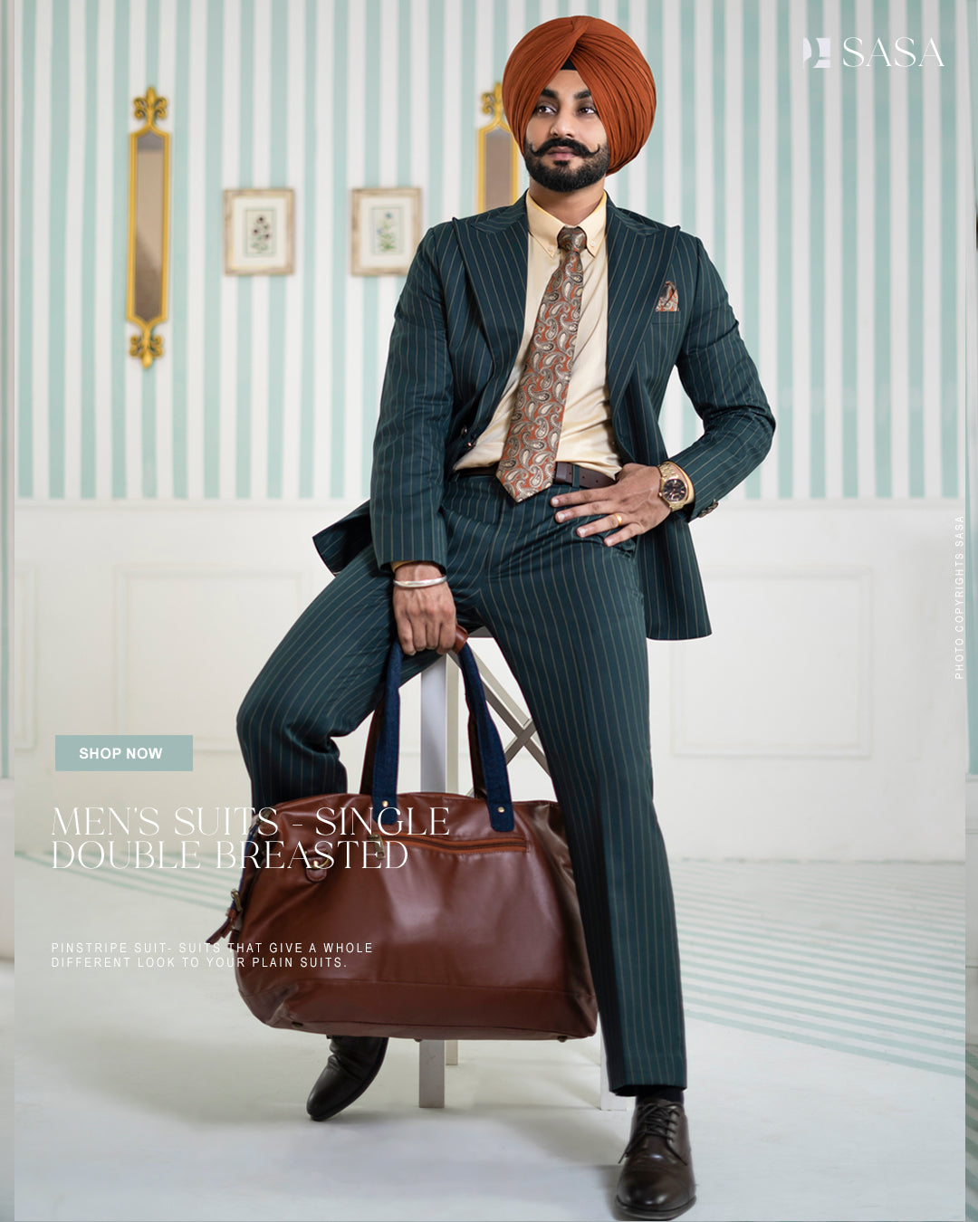 Classic Bottle Green Two-Piece Suit with Stripes
