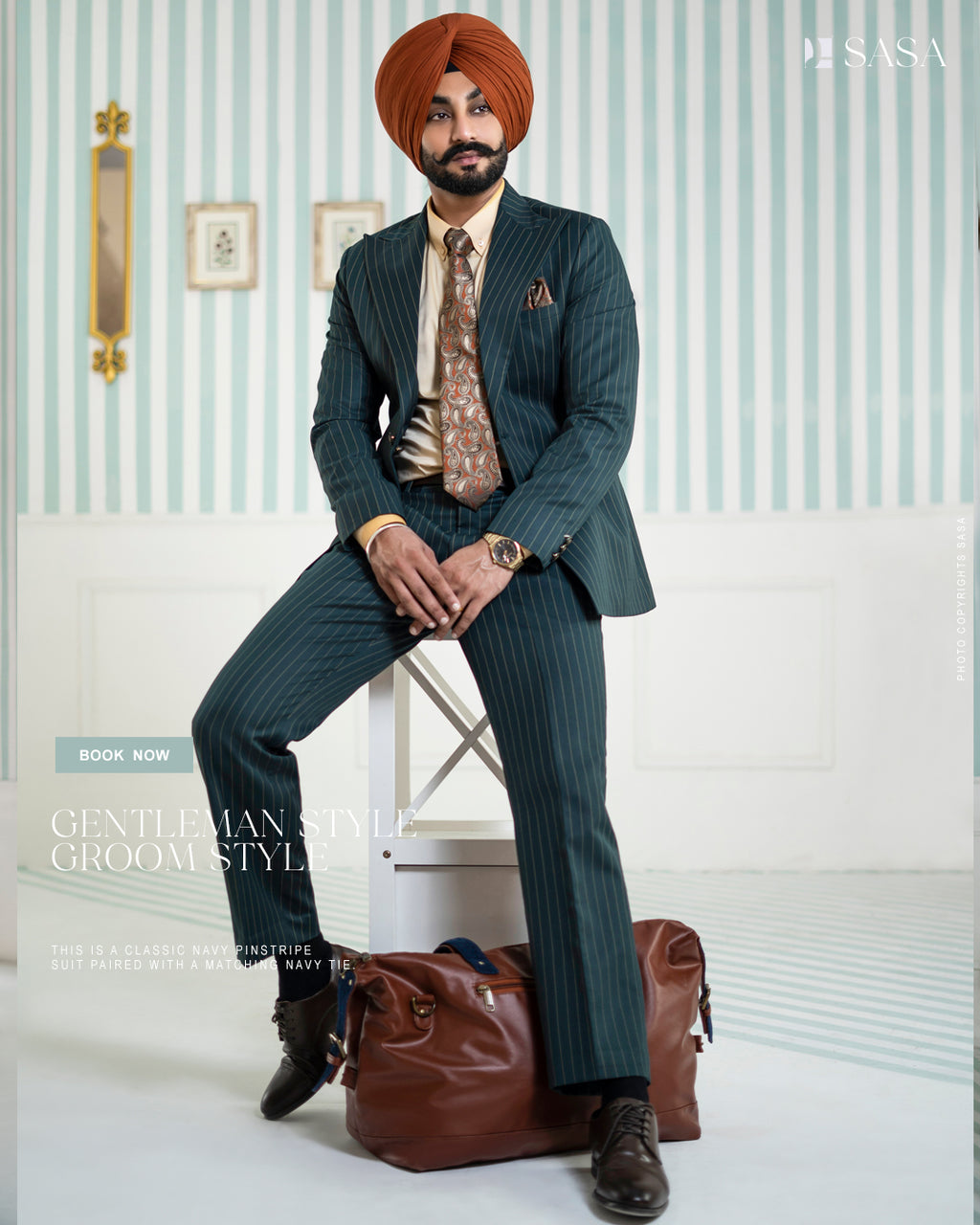 Classic Bottle Green Two-Piece Suit with Stripes