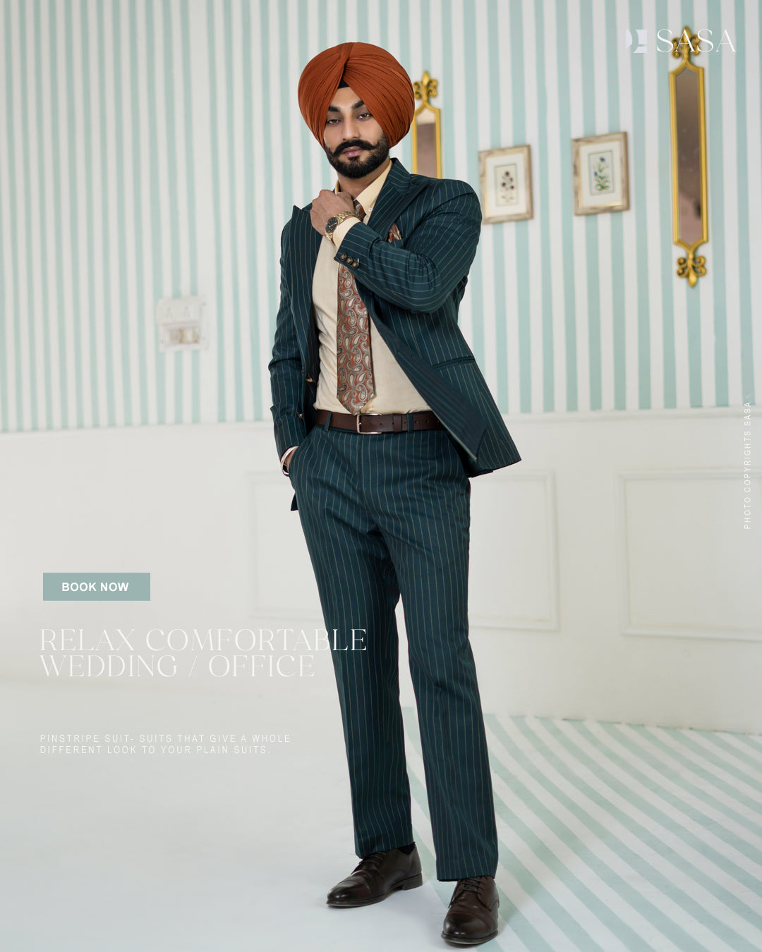 Classic Bottle Green Two-Piece Suit with Stripes