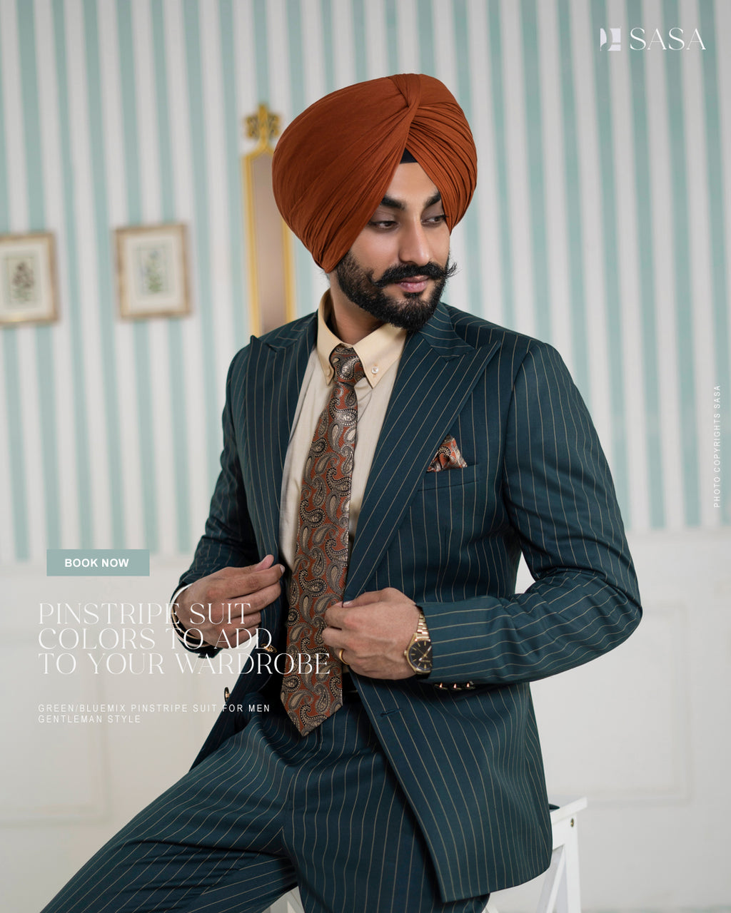 Classic Bottle Green Two-Piece Suit with Stripes