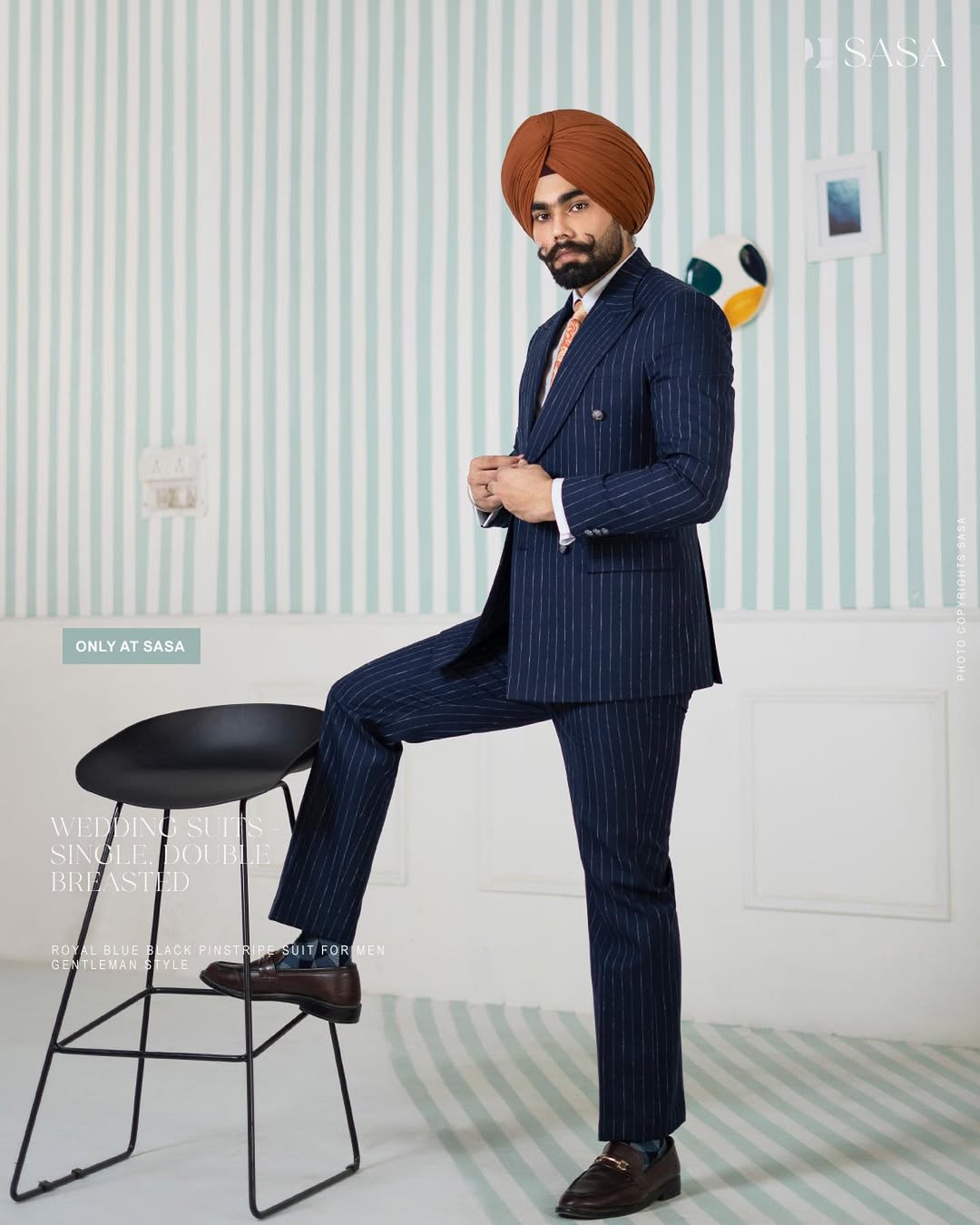 Royal Blue Pinstripe Double-Breasted Suit