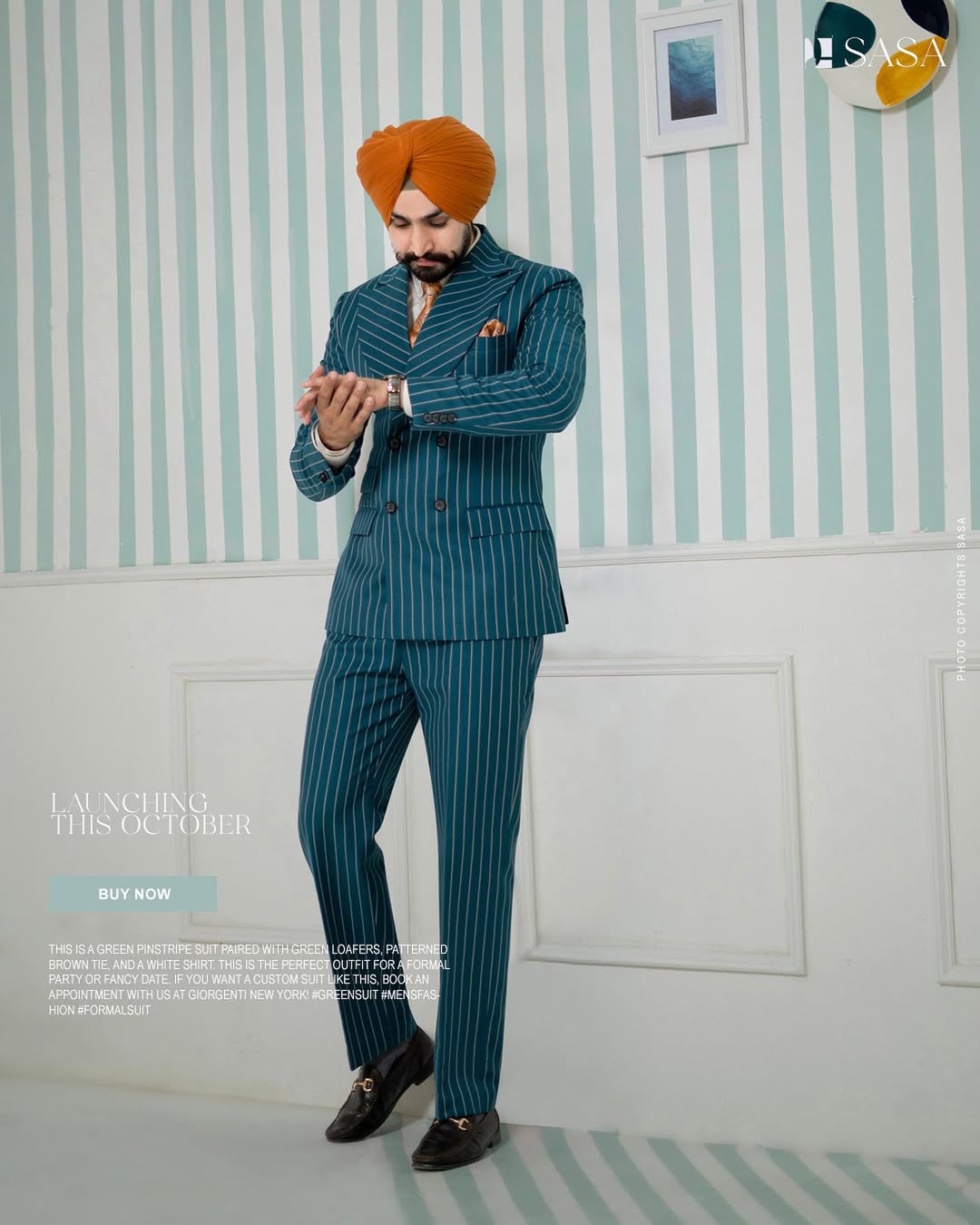 Teal Pinstripe Double-Breasted Suit