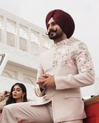 Champagne Beige Embroidered Bandgala