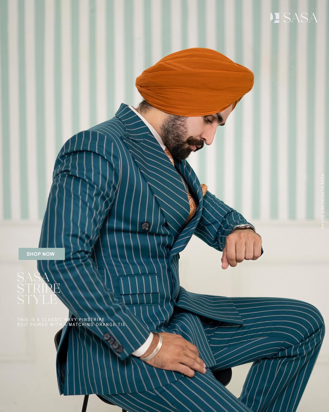 Teal Pinstripe Double-Breasted Suit