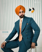 Teal Pinstripe Double-Breasted Suit
