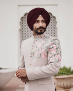 Champagne Beige Embroidered Bandgala